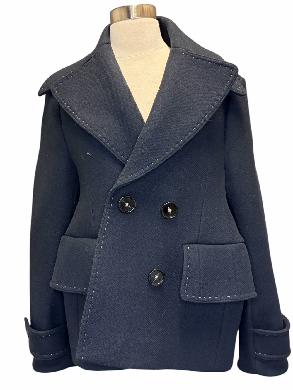 Acne Double Breasted Topstitch Peacoat